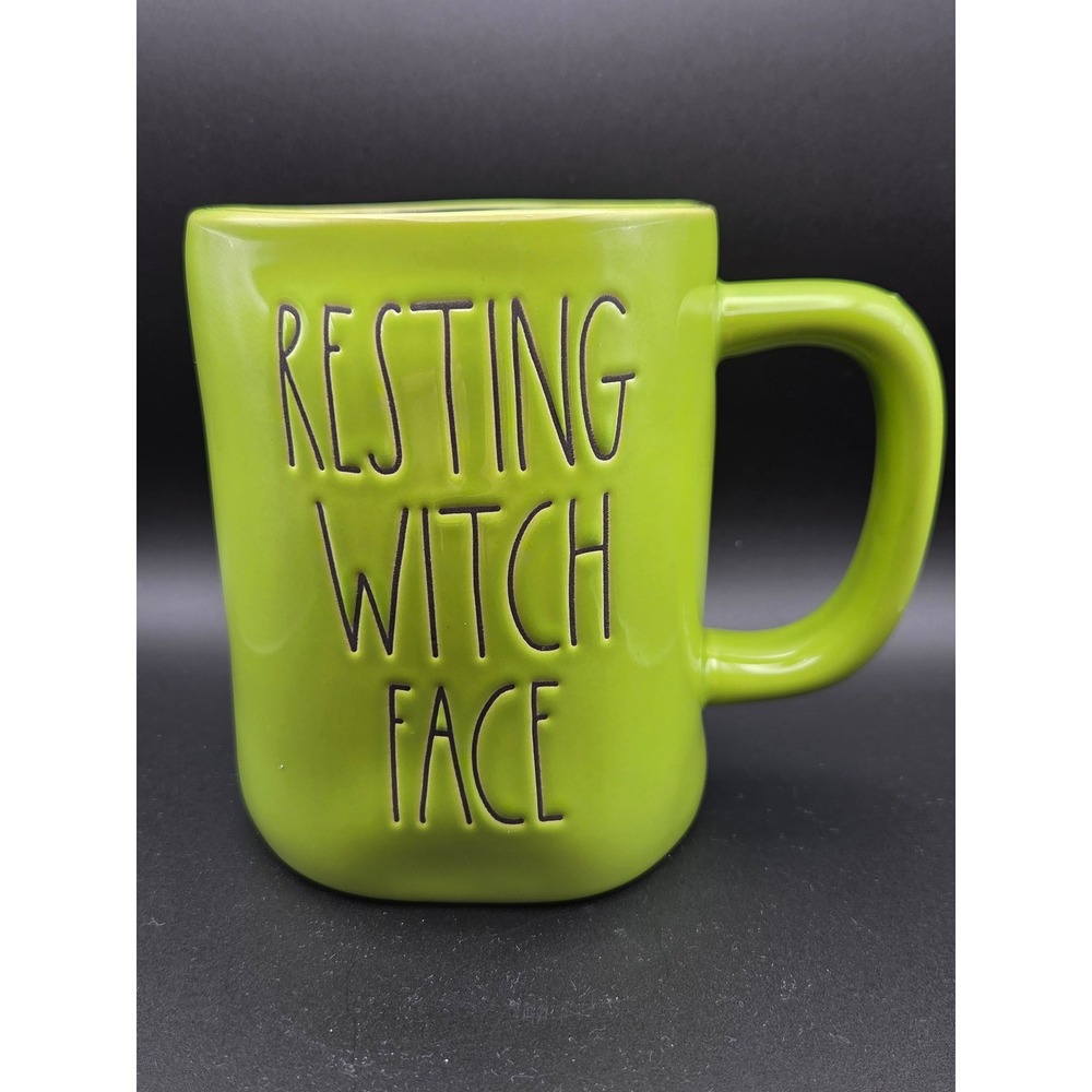 Rae Dunn Artisan Collection Resting Witch Face Mug Magenta Halloween Green